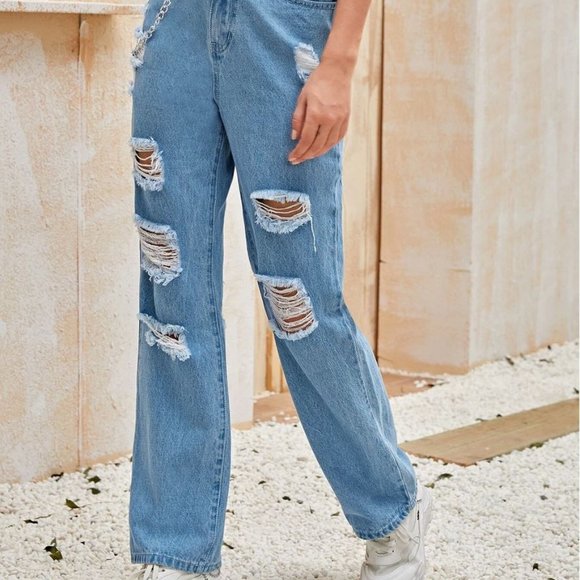 SHEIN Ripped Baggy Jeans, size M (6) - Picture 2 of 7